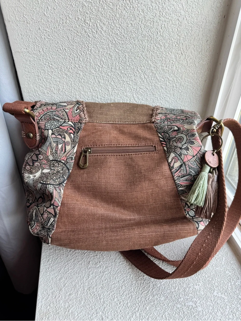 Sakroots Floral Accent Crossbody in Dusty Rose and Brown